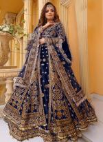 Velvet Blue Bridal Wear Embroidery Work Lehenga Suit